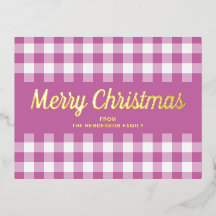 Gold Script Pink Gingham Frohe Weihnachten
