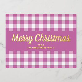 Gold Script Pink Gingham Frohe Weihnachten Folien Feiertagspostkarte