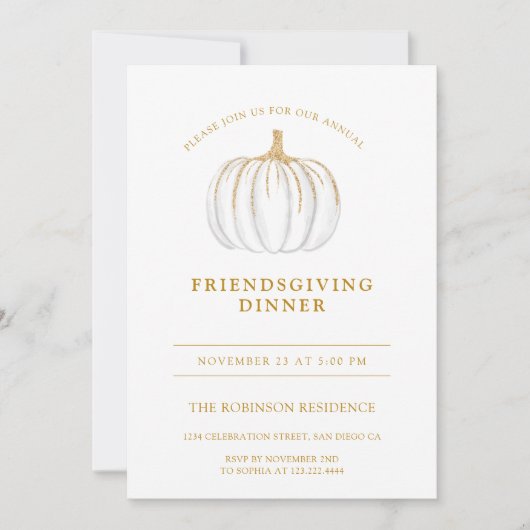 Gold Script Pumpkin Friendsgiving Erntedank Einladung (Vorderseite)