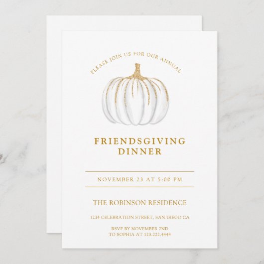 Gold Script Pumpkin Friendsgiving Erntedank Einladung (Vorne/Hinten)