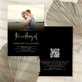 Gold Script QR Code Black Foto Overlay Hochzeit Einladung