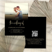 Gold Script QR Code Black Foto Overlay Hochzeit Einladung