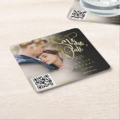 Gold Script QR Code Foto Save the Date Rechteckiger Pappuntersetzer (angewinkelt)