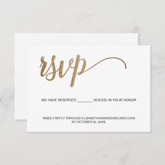 Gold Script QR Code Hochzeitswebsite Sitzplätze re Begleitkarte (Vorne/Hinten)