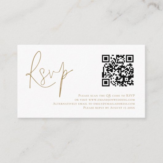 Gold Script QR Code Wedding RSVP Begleitkarte (Vorderseite)