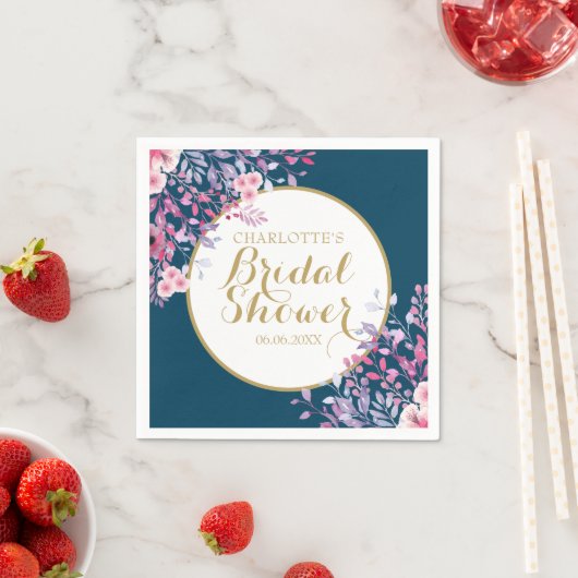 Gold Script Rosa Meadow Floral Brautparty Serviette (Beispiel)