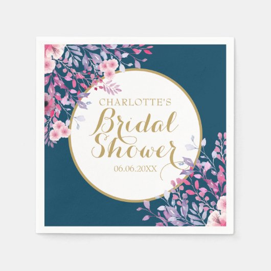 Gold Script Rosa Meadow Floral Brautparty Serviette (Vorderseite)