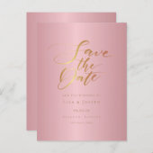 Gold-Script-Rose Save the Date Ankündigungspostkarte (Vorne/Hinten)