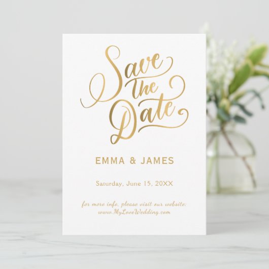 Gold Script Save the Date Card (Stehend Vorderseite)