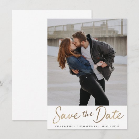 Gold Script Save the Date Einladung (Vorne/Hinten)