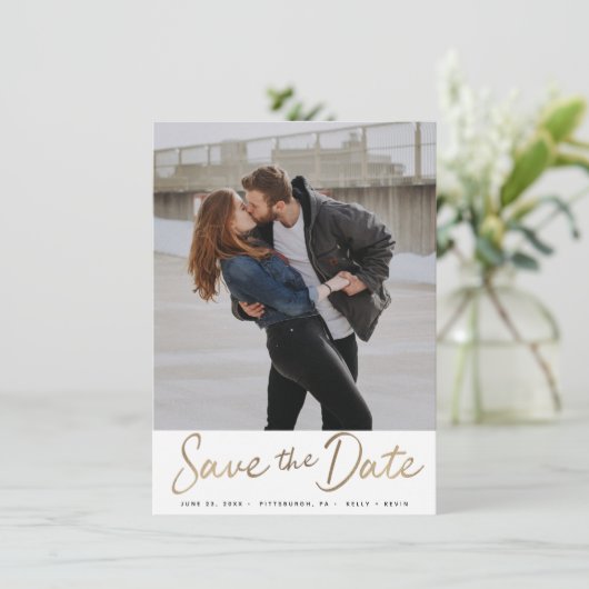 Gold Script Save the Date Einladung (Stehend Vorderseite)