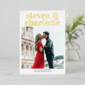 Gold script save the date wedding photo folieneinladung (Stehend vorne)