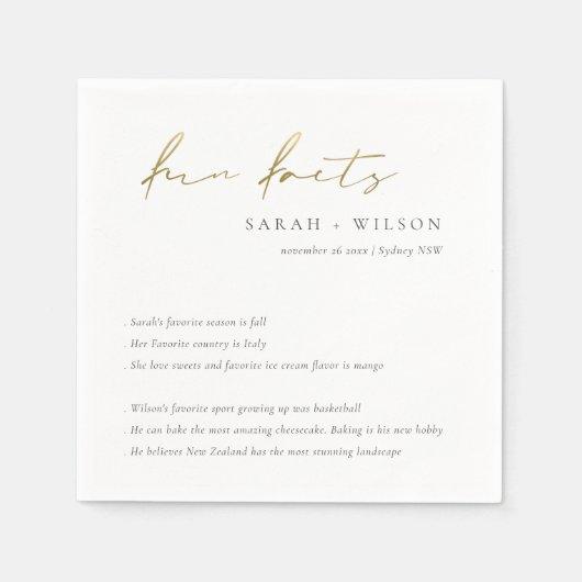 Gold Script Schwarz-weiß Hochzeitsspass Fakten Serviette (Vorderseite)