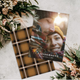 Gold-Script Senf karierter Backer 1 Foto Weihnacht Feiertagskarte