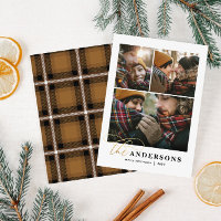 Gold-Script-Senf karierter Backer Multi-Foto-Karte