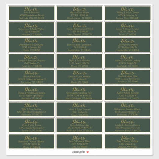 Gold Script Smarald Green Wedding Address Labels (Blatt)