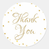 Gold Script Vielen Dank Liebe Hearts Confetti Runder Aufkleber (Vorderseite)