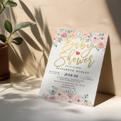 Gold Script & Watercolor Floral Baby Dusche laden  Einladung