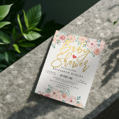 Gold Script & Watercolor Floral Baby Dusche laden  Einladung