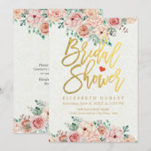 Gold Script Watercolor Floral Brautparty laden Einladung (Vorne/Hinten)