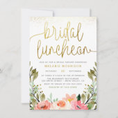 Gold Script Watercolor Floral Bridal Luncheon Einladung (Vorderseite)