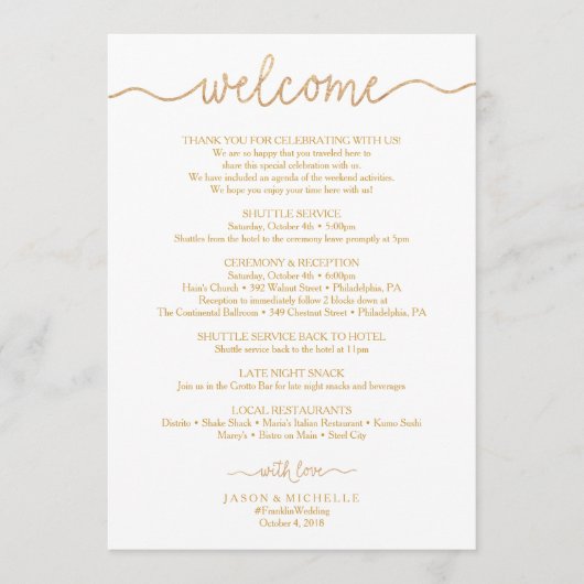 Gold Script Wedding - Begrüßung Programm (Vorderseite)