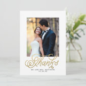 Gold Script Wedding Foto Vielen Dank Dankeskarte (Stehend Vorderseite)