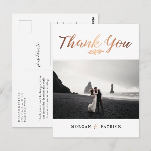 Gold Script Wedding Foto Vielen Dank Postkarte (Vorne/Hinten)