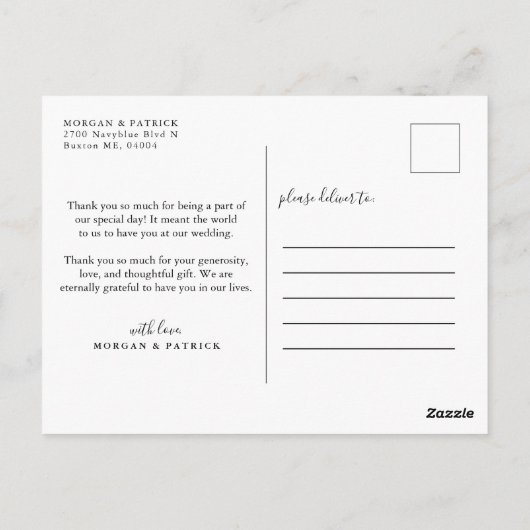 Gold Script Wedding Foto Vielen Dank Postkarte (Rückseite)