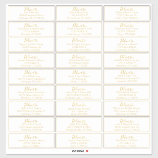 Gold Script Wedding Guest Address Labels (Blatt)