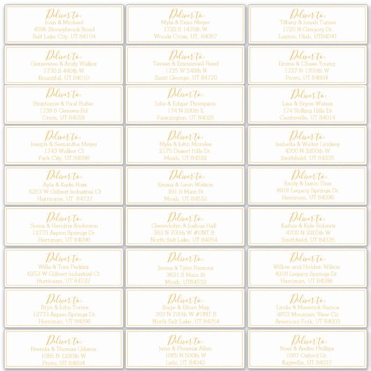 Gold Script Wedding Guest Address Labels (Vorderseite)