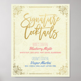 Gold Script Wedding Signature Cocktail Drink Menü Poster