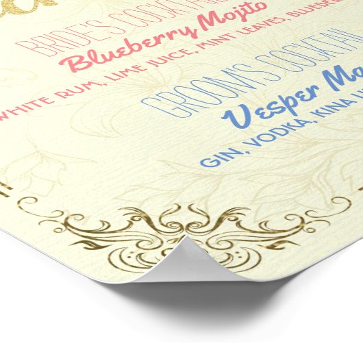 Gold Script Wedding Signature Cocktail Drink Menü Poster (Ecke)