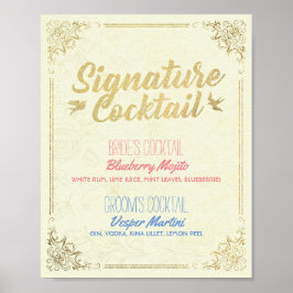 Gold Script Wedding Signature Cocktail Drink Menü Poster