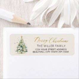 Gold Script Weihnachtsbaum Rücksendeadresse Label