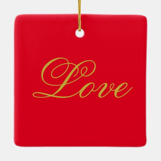 Gold Script White Red Liebe Wedding Calligraphy Keramikornament (Rückseite)