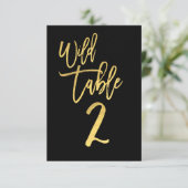 Gold Script Wild Birthday Party Tischnummer 2 (Stehend Vorderseite)