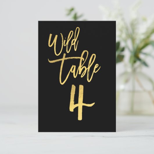 Gold Script Wild Birthday Party Tischnummer 4 (Stehend Vorderseite)
