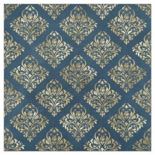 Gold Scroll Design auf Deep Blue Stoff