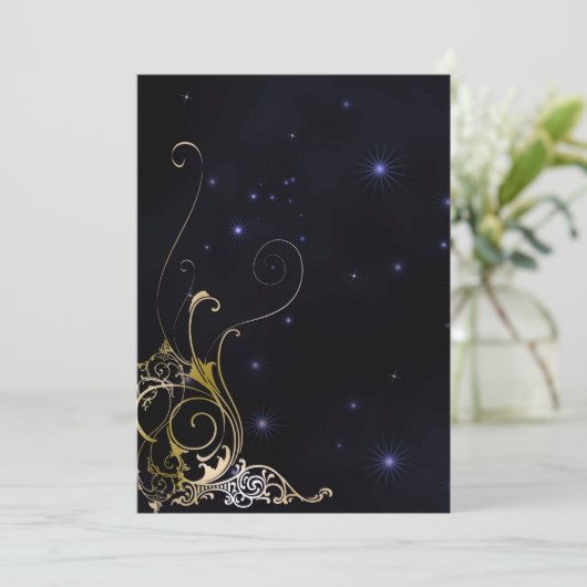 Gold Scroll Formal Goth Wedding Einladung (Stehend Vorderseite)