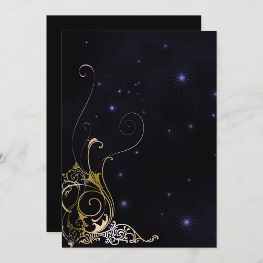 Gold Scroll Formal Goth Wedding Einladung (Vorne/Hinten)