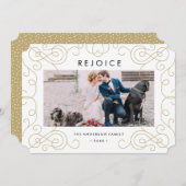 Gold Scroll Holiday Foto Card Feiertagskarte (Vorne/Hinten)