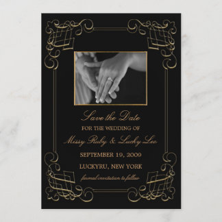 Gold Scroll Save the Date Annoucement
