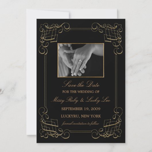 Gold Scroll Save the Date Annoucement (Vorderseite)