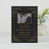Gold Scroll Save the Date Annoucement (Stehend Vorderseite)