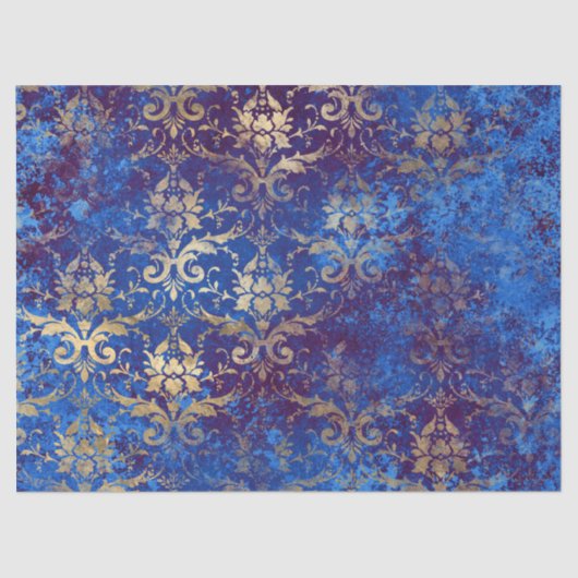 Gold Scroll Work Blume auf Blue Decoupage Seidenpapier (Vorderseite)