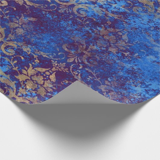 Gold Scroll Work Blume auf Blue Geschenkpapier (Ecke)