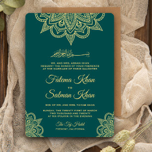 Gold Sea Green Henna Mehndi Islamische Hochzeit Einladung
