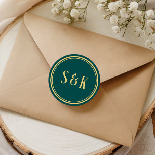 Gold Sea Green Monogramm-Umschlagssiegel Runder Aufkleber