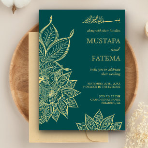 Gold Sea Grün Mehendi Henna Islamische Hochzeit Einladung